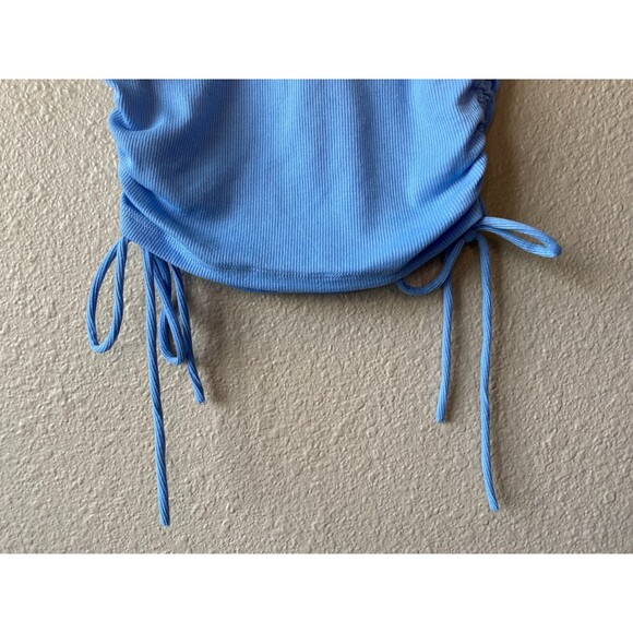 Zara Ruched Ribbed Top Blue - Picture 8 of 13
